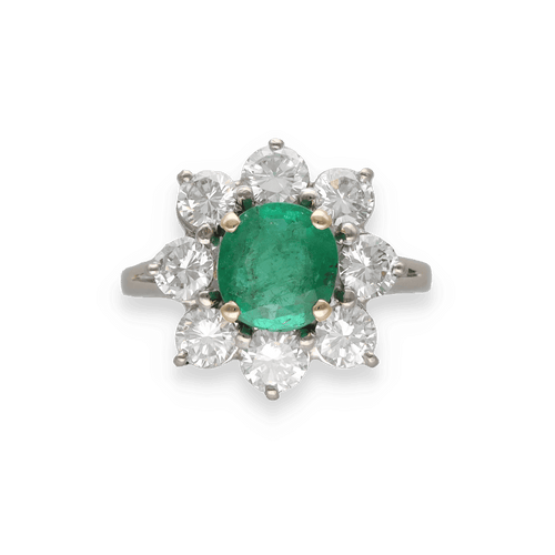 Bague 51 Bague en or gris 18K avec émeraude de Colombie 1,00 ct et 1,60 ct de diamants – Vers 1970 – Taille 51-52 58 Facettes