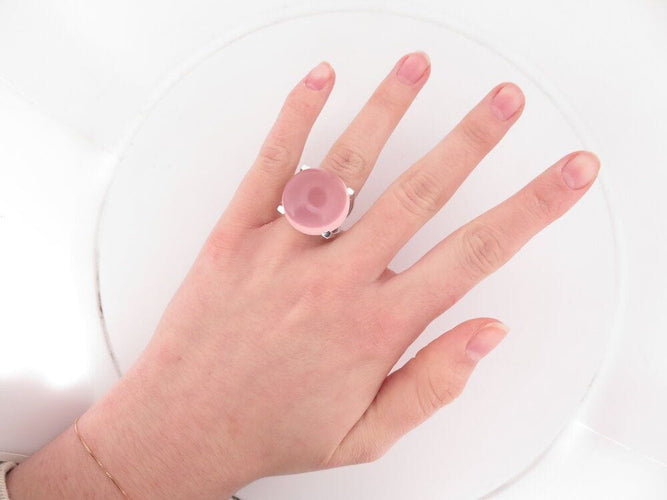 Bague 50 bague cabochon quartz rose etoile t50 en or blanc 18k 21.8 gr 58 Facettes 267805