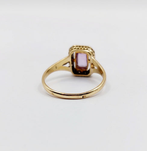 Bague 55 Bague pompadour or jaune, platine, améthyste et diamants taille rose (circa 1910) 58 Facettes A05298