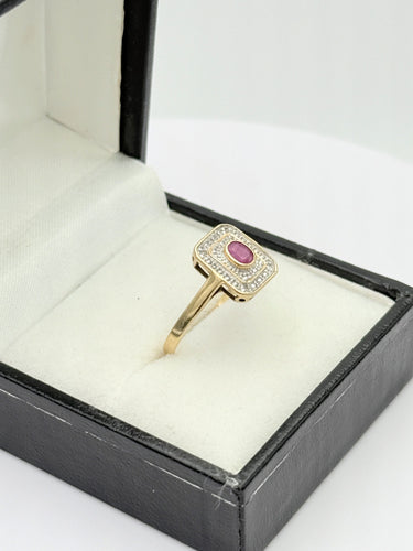 Bague 55 Bague style Art Déco or, rubis, diamants taille rose 58 Facettes