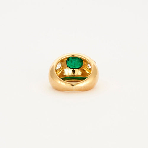 Bague Bague Jonc en or jaune sertie d'une Emeraude d'environ 2 carats et de 2 diamants 58 Facettes