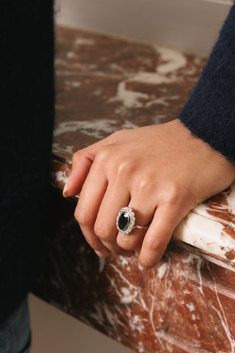 Bague 54 Bague Pompadour  en platine, saphir et diamants 58 Facettes