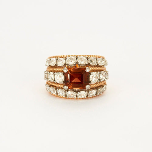 Bague Bague large fil torsadé en or rose 18K, platine, citrine madère et diamants. 58 Facettes