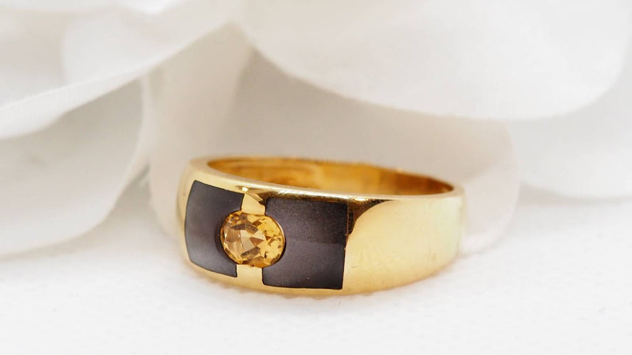 Bague Bague Clozeau en or jaune, citrine et résine 58 Facettes 30473