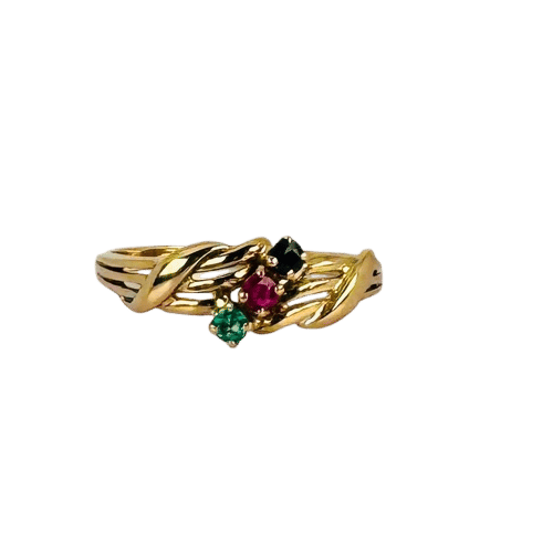 Bague Bague vintage ornée d'un rubis, d'une émeraude et d'un saphir bleu 58 Facettes 2505006