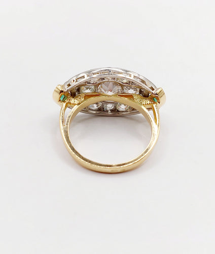 Bague 54.5 Bague marquise inversée Art déco en or 18k et platine, diamants et émeraudes 58 Facettes A06453