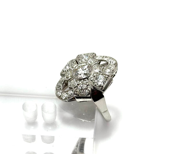 Bague 55 Bague en platine sertie d'un diamant de style Art déco 58 Facettes 50407
