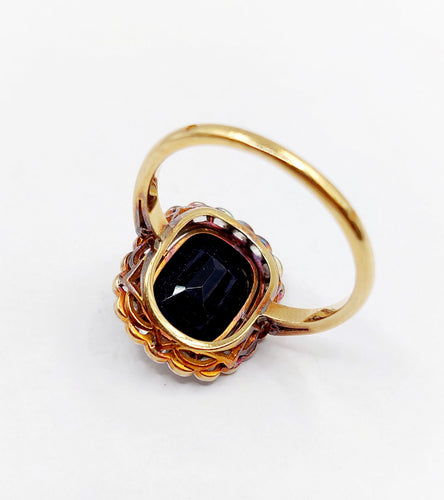 Bague 59 Bague pompadour art deco or jaune 18k pierre bleue et diamant taille rose (circa 1900) 58 Facettes A06202