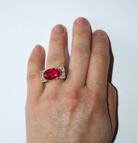 Bague 53.5 Bague Tank Or Jaune Et Platine, Saphir rose Verneuil Et Diamants 58 Facettes 581