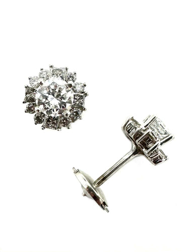 Boucles d'oreilles or blanc 18K et diamants certifiés GIA 58 Facettes