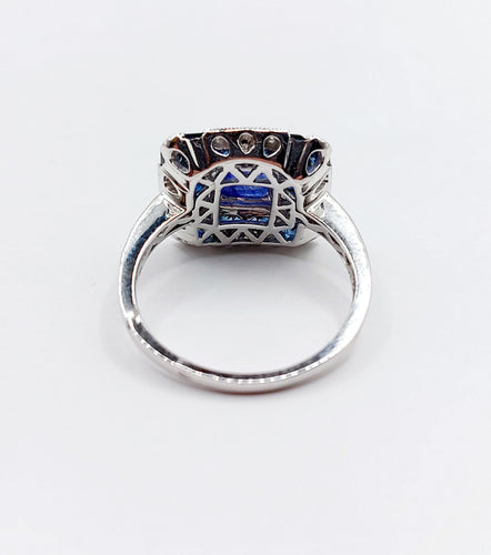 Bague Art Déco Platine, saphir pain de sucre et diamants, Branar Paris 58 Facettes A06224
