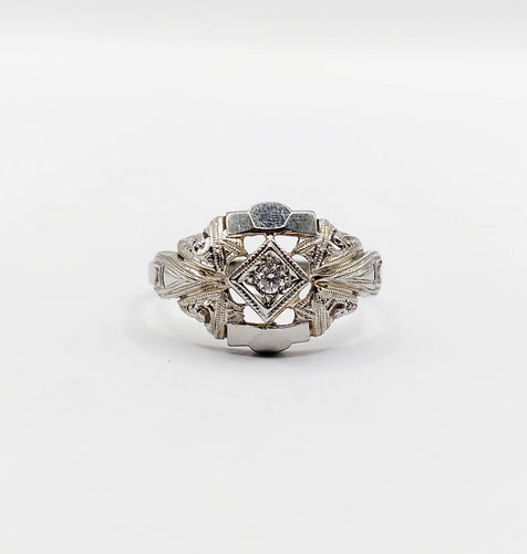 Bague Art Déco or blanc, diamant et monture géométrique 58 Facettes A05884