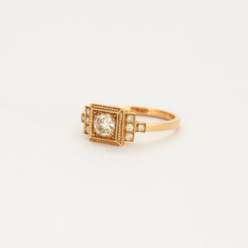 Bague 53.5 Bague art déco en or rose d'un diamant taille ancienne 58 Facettes