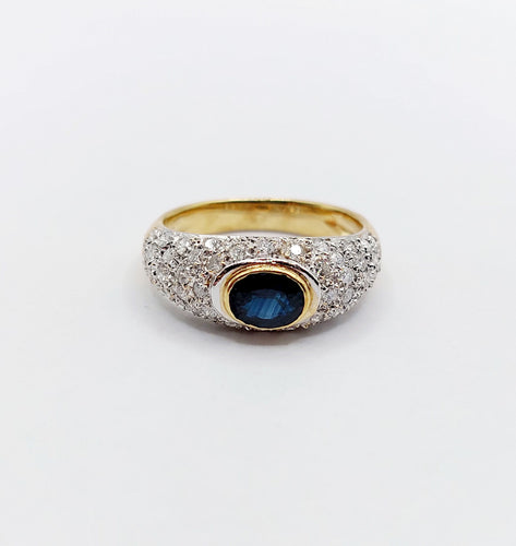 Bague 51 Bague jonc vintage or jaune 18k saphir naturel et pavé de diamant 58 Facettes A06171