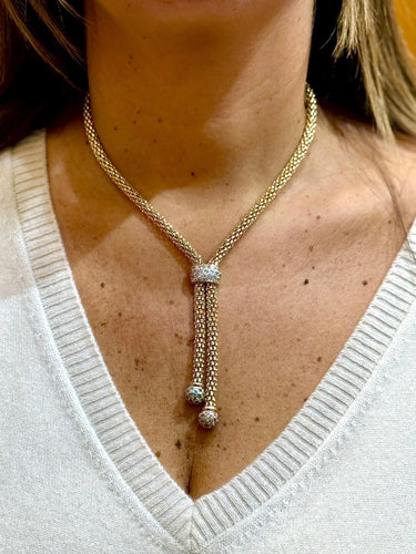 Collier Collier maille popocorn à pompom en or 18 carats 58 Facettes