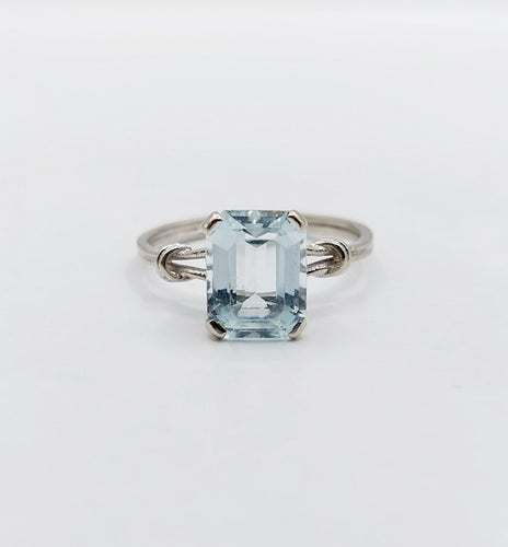 Bague 53 Bague cocktail art déco or blanc aigue marine 58 Facettes A05346