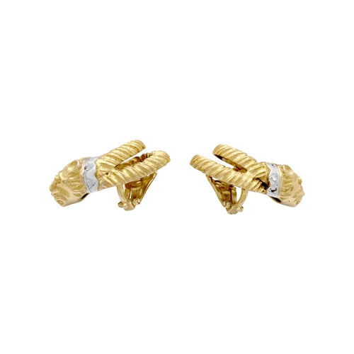 Boucles d'oreilles Boucles d'oreilles Zolotas, « Tête de Lion » deux ors, diamants et rubis. 58 Facettes 34909