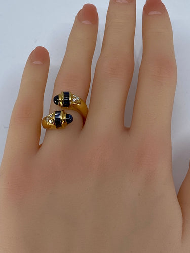 Bague 53 Bague toi et moi en Or jaune, saphirs et diamants 58 Facettes