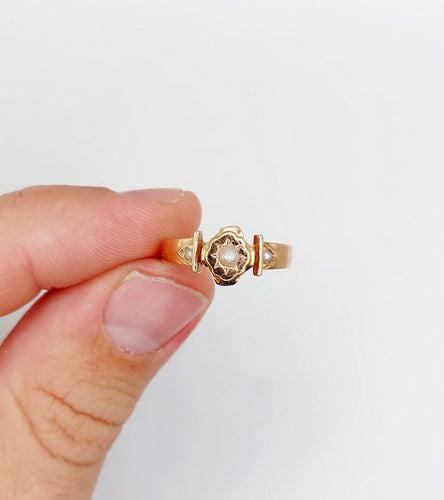 Bague 56.5 Bague antique or rose perles sertis étoilés 58 Facettes A05703