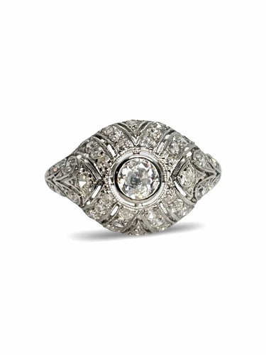 Bague ancienne or blanc 18K et diamants 0,75 ct