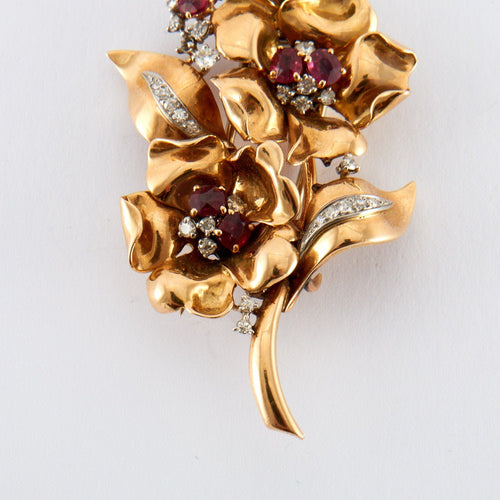 Broche Broche Bouquet de Fleurs Rubis Diamants 58 Facettes
