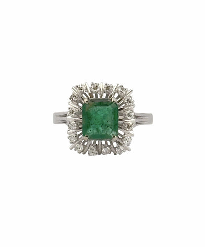 Bague 55 Bague ancienne or blanc émeraude diamants 58 Facettes
