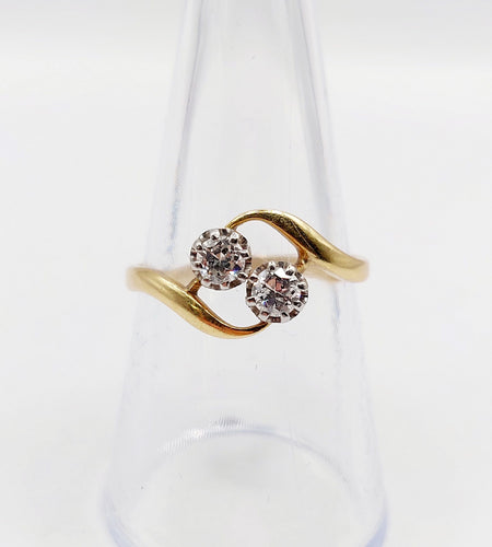 Bague 56 Bague toi et moi antique or 18k diamants et monture tourbillon (circa 1900) 58 Facettes A06310