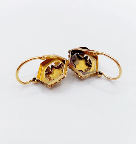 Boucles d'oreilles Dormeuses victorienne or rose, étoile et fleurs (circa 1880) 58 Facettes A05268