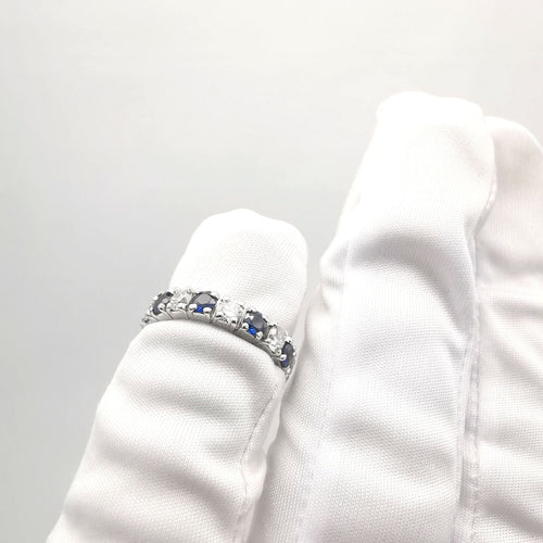 Bague 50 Alliance américaine Or blanc Diamants et Saphirs 58 Facettes