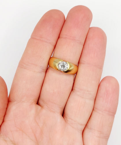 Bague 57.5 Bague jonc dôme en or 18k et diamant taille ancienne 1,10 carat 58 Facettes A06531