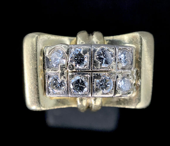 Bague 56.5 Bague modèle Tank d'époque 1940/50 or bicolore diamants 58 Facettes