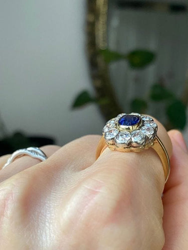 Bague 57.5 Bague Pompadour ancienne or jaune saphir diamants 58 Facettes