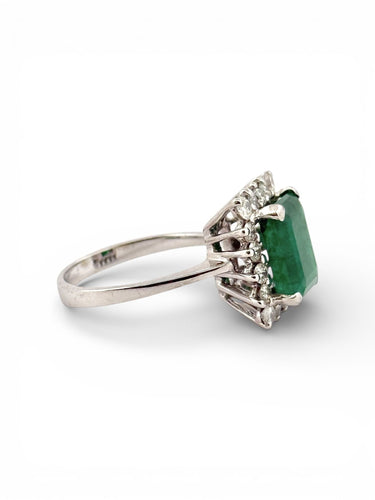 Bague 55 Bague en or blanc 18 carats diamants et émeraude 58 Facettes