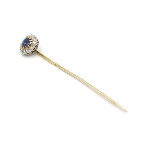 Broche Epingle à Cravate or jaune et blanc diamants saphir 58 Facettes 240132R