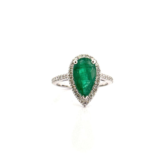 Bague 52 Bague en or blanc 18 carats émeraude et diamants 58 Facettes