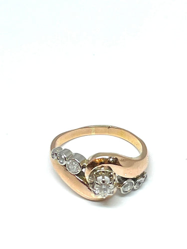 Bague 59 Bague ancienne or rose et blanc trilogie de diamants 58 Facettes