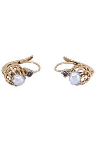 Boucles d'oreilles DORMEUSES ANCIENNES PERLES ET DIAMANTS 58 Facettes 082751