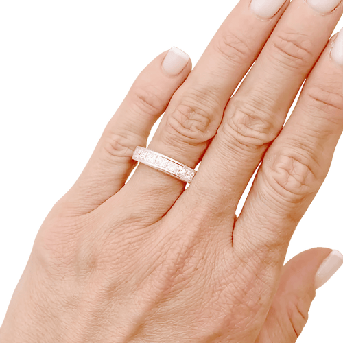 Bague 51 Alliance tour complet, platine, diamants princesse. 58 Facettes 34606