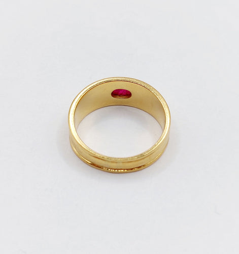 Bague jonc vintage Art Déco or jaune, cabochon de rubis 58 Facettes A06209