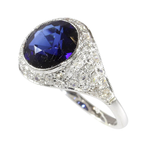 Bague 55 Bague saphir et diamant d'inspiration Art déco des années 1950 : une pièce audacieuse et affirmée 58 Facettes 24332-0063