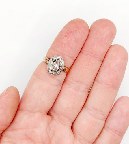 Bague marguerite victorienne or rose 18k diamant poire 0.60 carat (circa 1880)