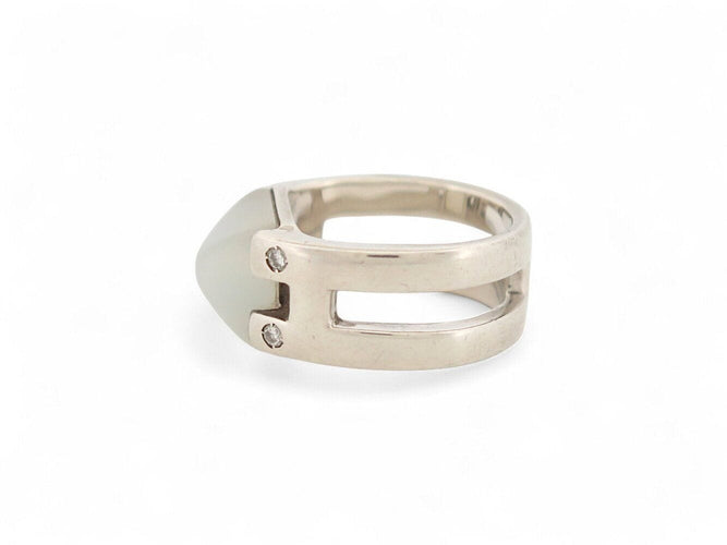 Bague 54 vintage bague HERMES medor pierre de lune & 4 diamants t54 en argent 58 Facettes 269493