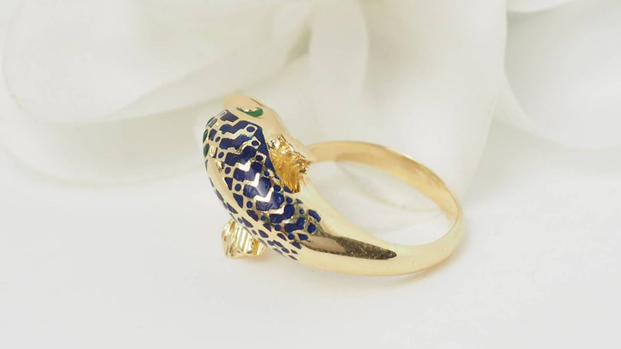 Bague 50 Bague Dauphin en or jaune et émail 58 Facettes 32581