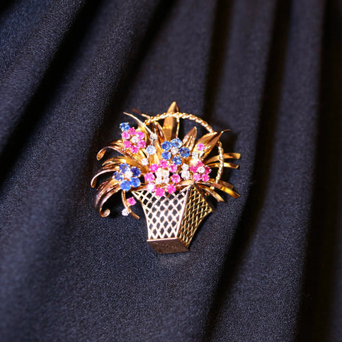 Broche MAUBOUSSIN Broche clips jardinière en or, diamants, saphir et rubis. 58 Facettes