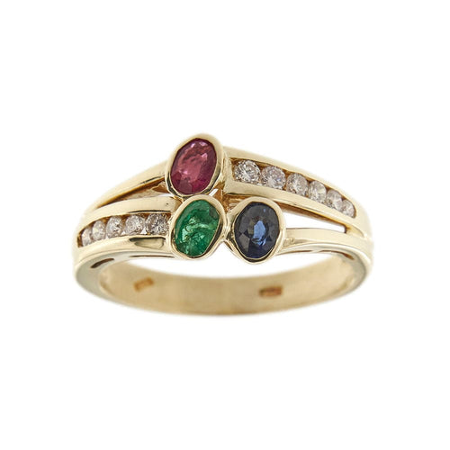 Bague avec rubis, émeraude, saphir et diamants