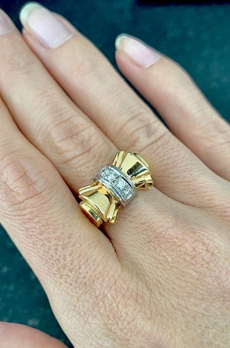 Bague 55 Bague modèle Tank d'époque 1940/50 deux ors diamants 58 Facettes