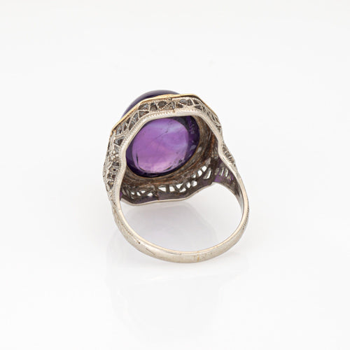 Bague 51 Bague Art Déco vintage en or blanc, améthyste, turquoise et émail 58 Facettes G14148