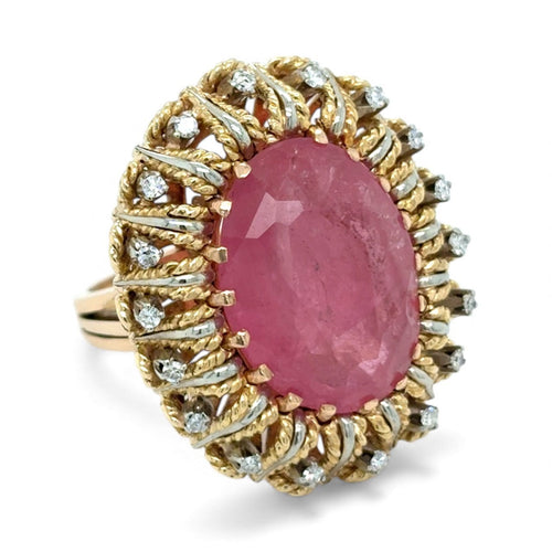 Bague 52 Bague cocktail vintage en or sertie d'un diamant rubélite naturel de 12 carats 58 Facettes