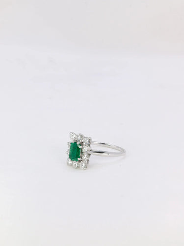 Bague 58 Bague marguerite carrée or blanc émeraude diamants 58 Facettes J206