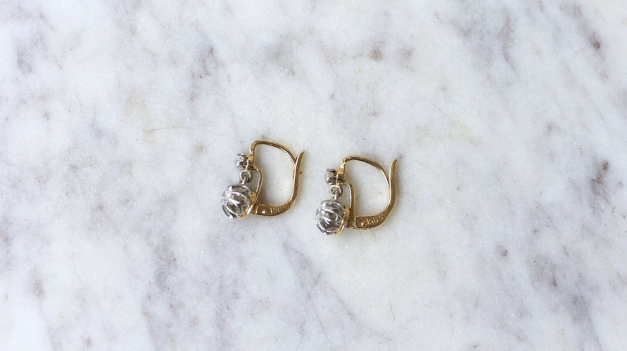 Boucles d'oreilles Dormeuses Anciennes Diamants 58 Facettes